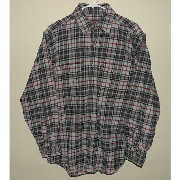 Moose Creek Men’s Large LS Button Flannel Shirt Gray Plaid 1oo% Cotton - Picture 1 of 3
